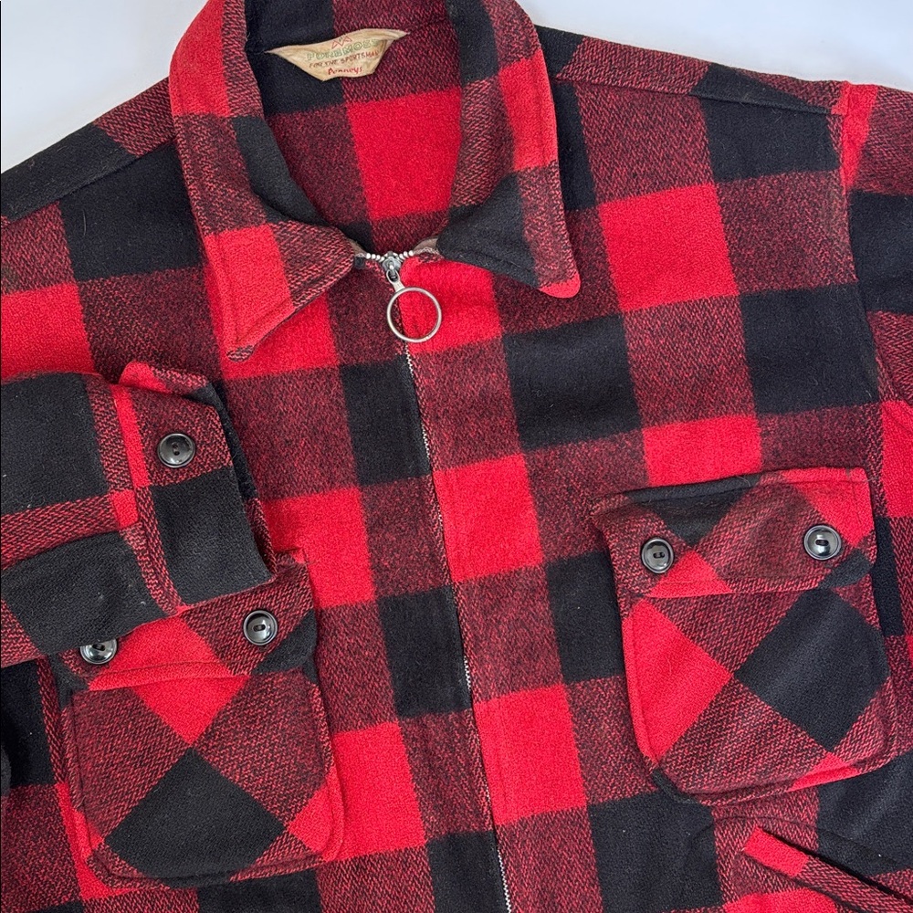 Vtg 60s PENNEYS FOREMOST Red Buffalo Plaid Wool Hunting‎ Jacket USA Barn Chore